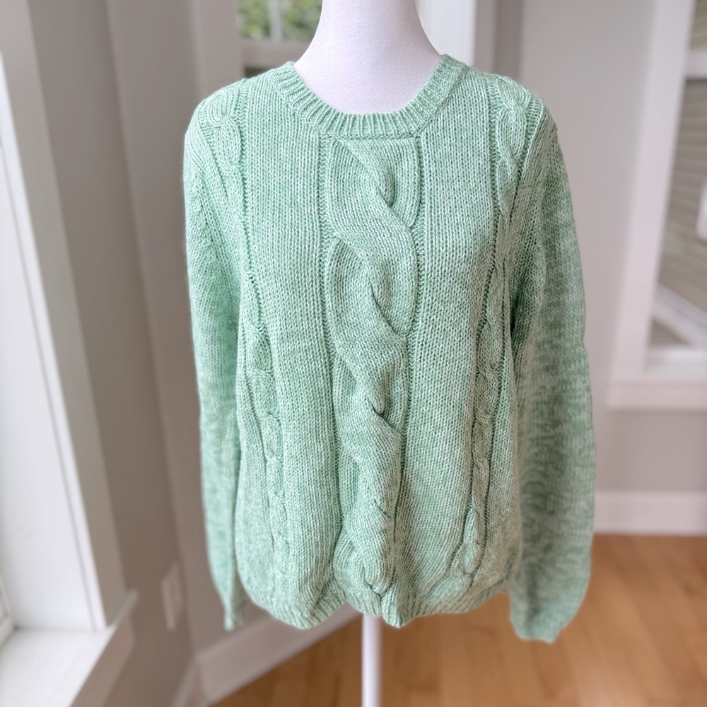 Vintage 90s Northcrest Mint Green Cableknit Ramie Cotton Sweater Size Small